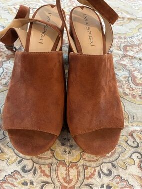 Via Spiga Rust Suede Open-Toe Mules with Ankle Strap
